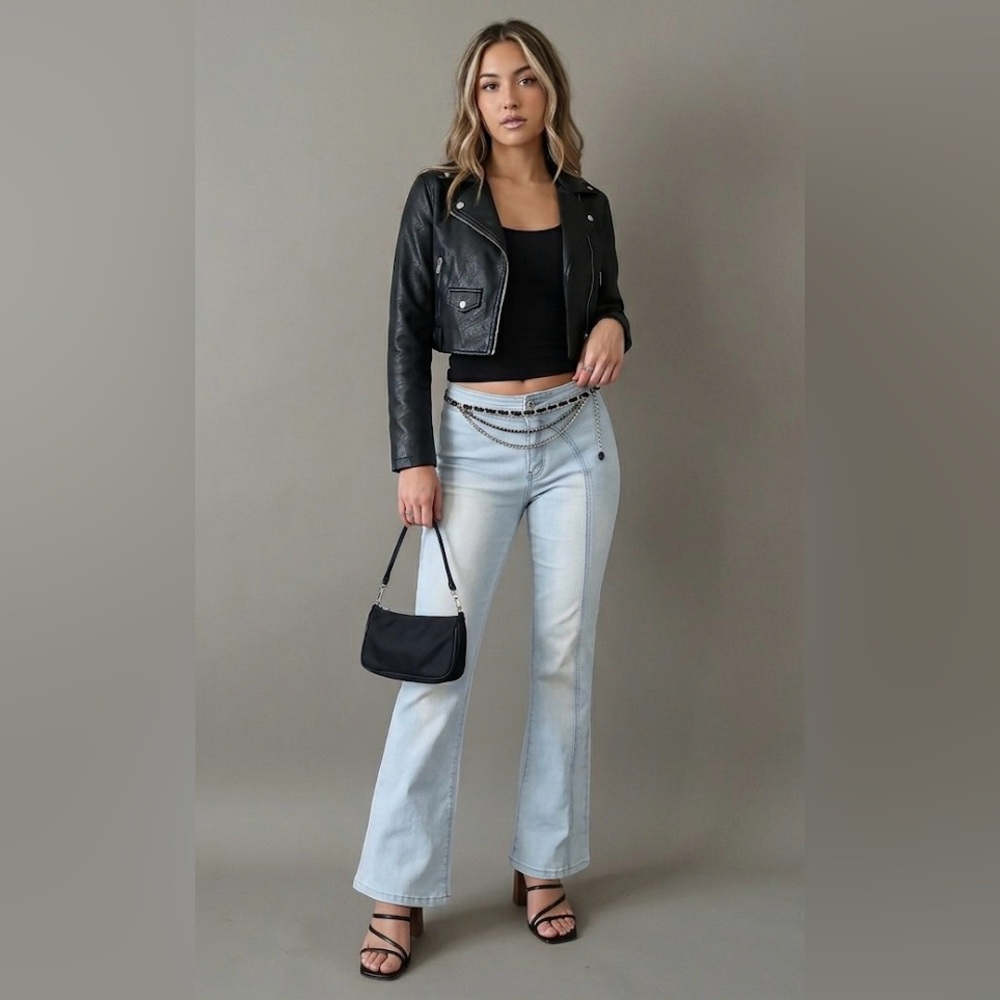 Denim Y2K Etozs Light Wash Stretch Flare Jeans Vintage 28